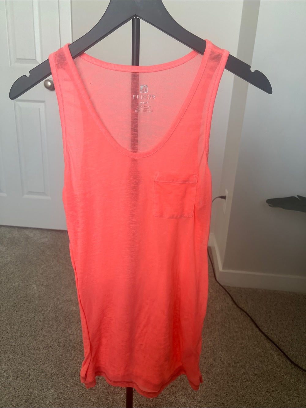 Neon Coral Tank Top with Pocket